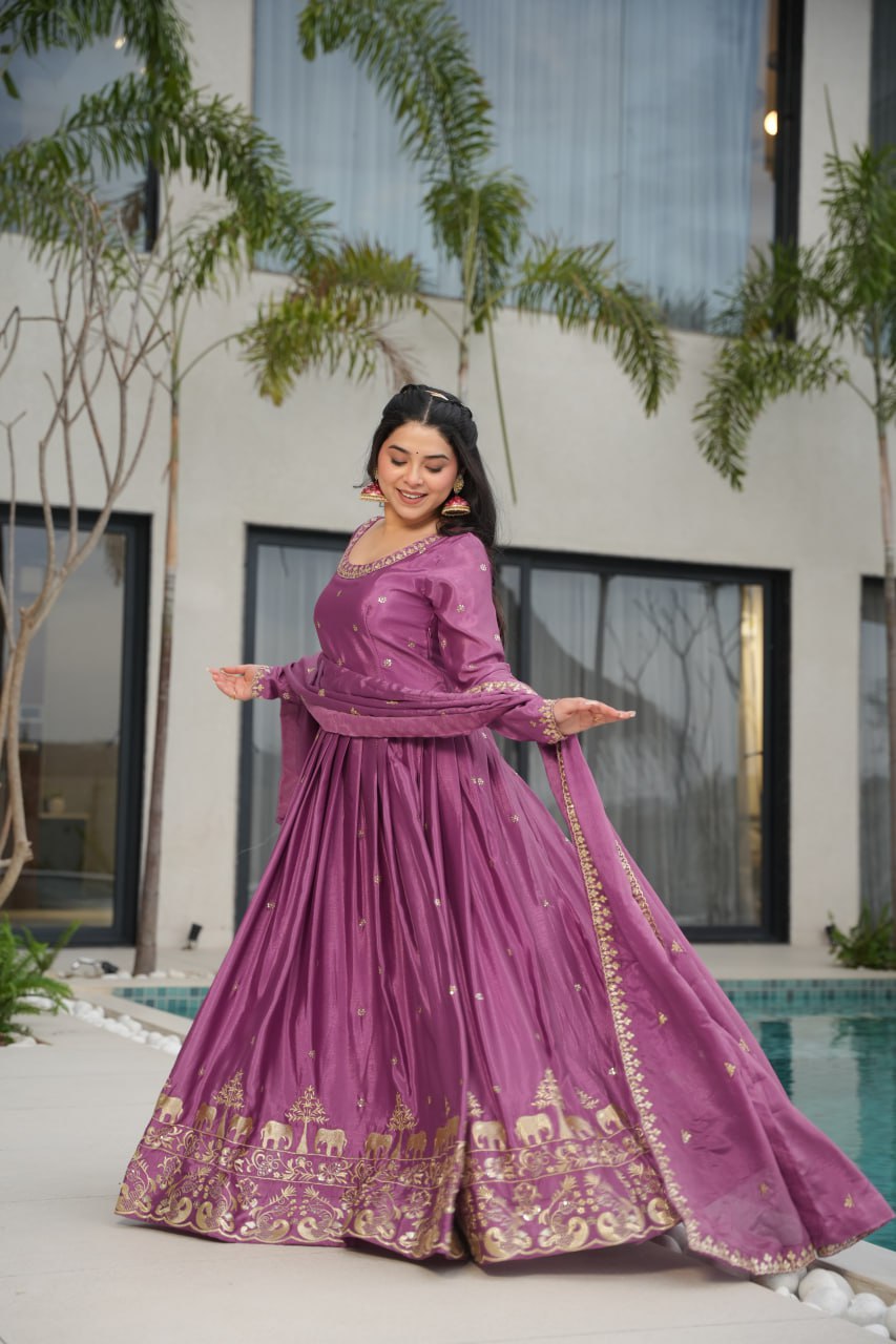 New Designer Zari Sequin Embroidery, Light Purple Color Soft Chin Non-Fubric, Combined With Designer Dupatta