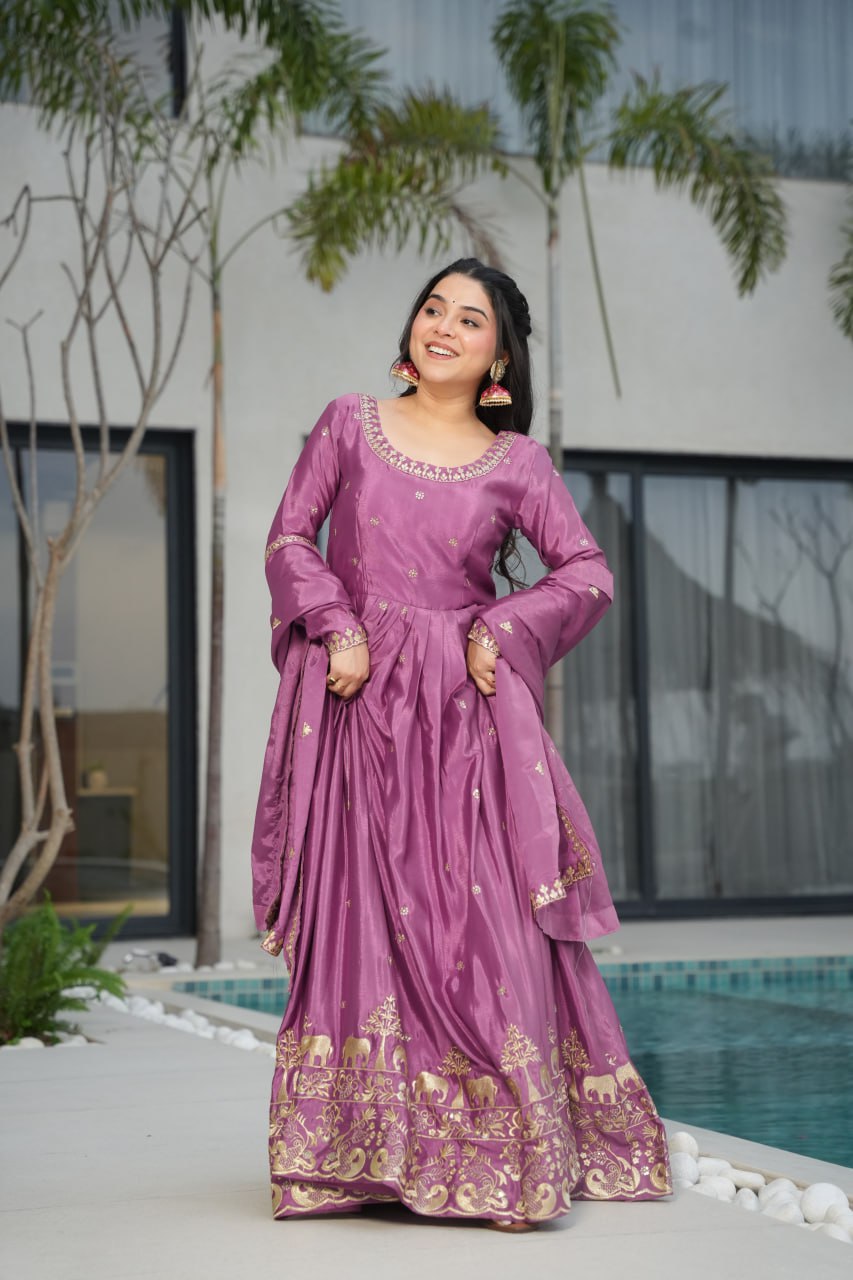 New Designer Zari Sequin Embroidery, Light Purple Color Soft Chin Non-Fubric, Combined With Designer Dupatta