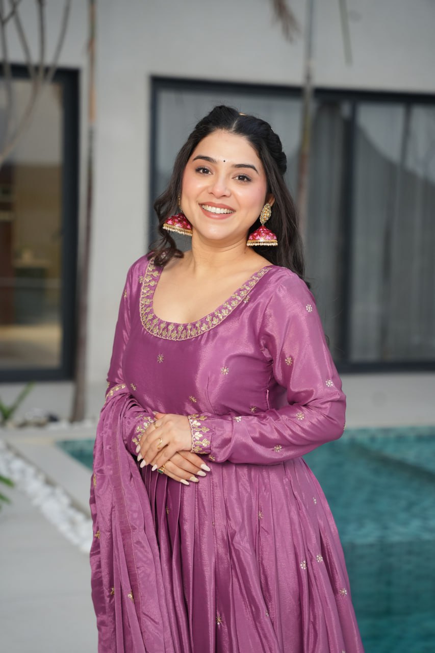 New Designer Zari Sequin Embroidery, Light Purple Color Soft Chin Non-Fubric, Combined With Designer Dupatta