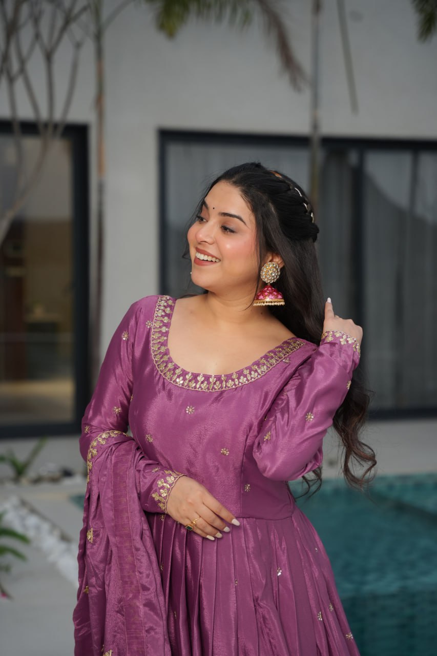 New Designer Zari Sequin Embroidery, Light Purple Color Soft Chin Non-Fubric, Combined With Designer Dupatta