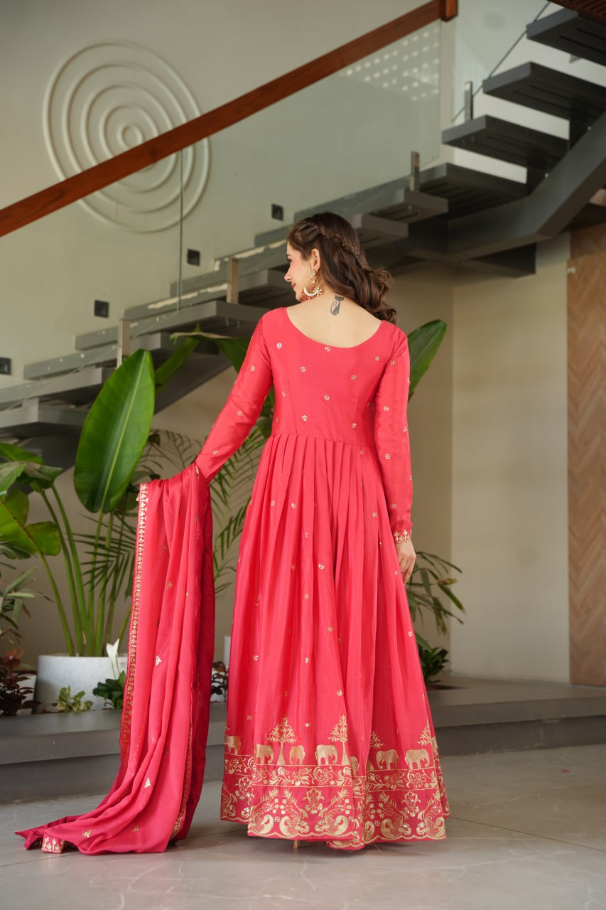 New Designer Zari Sequin Embroidery, Red Color Soft Chin Non-Fubric, Combined With Designer Dupatta