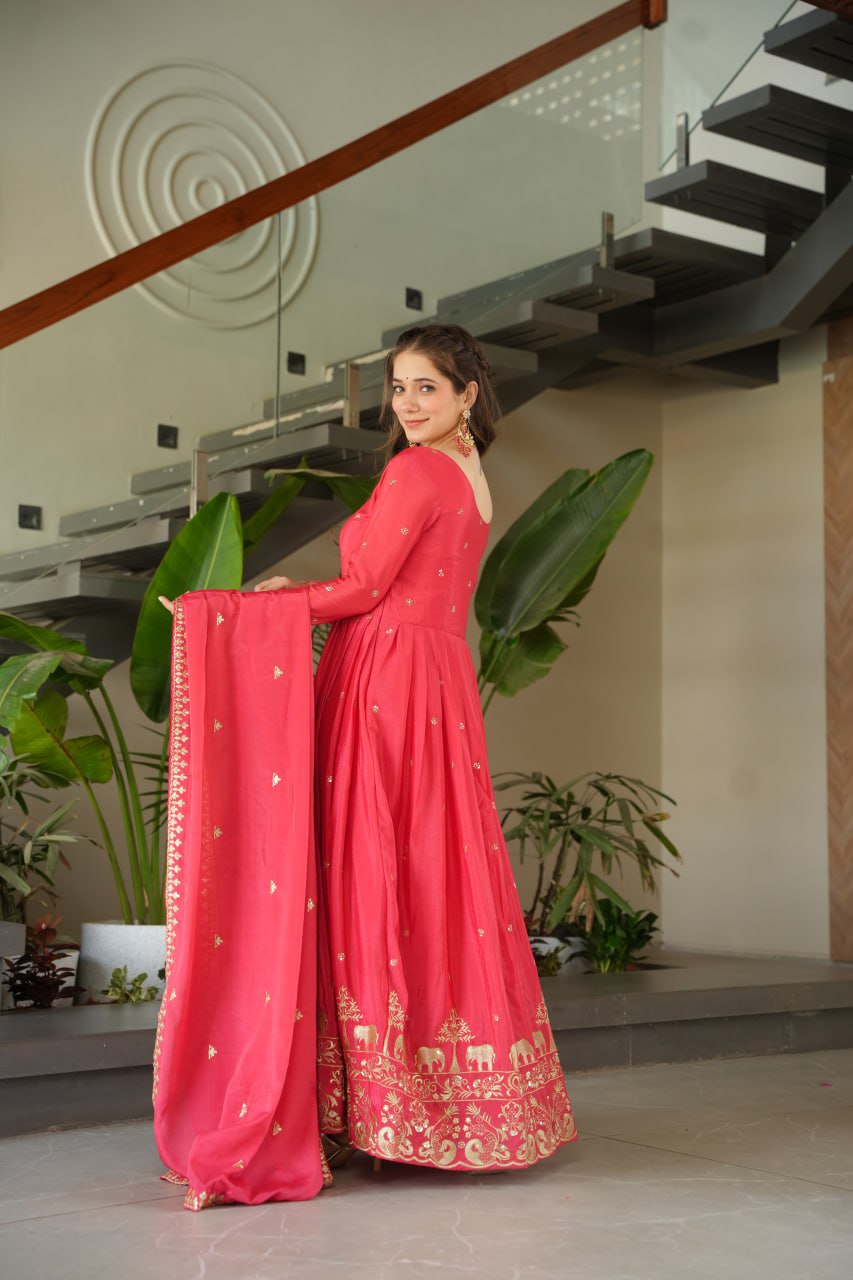 New Designer Zari Sequin Embroidery, Red Color Soft Chin Non-Fubric, Combined With Designer Dupatta