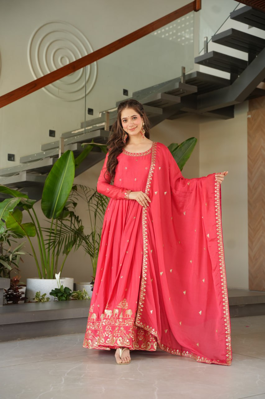 New Designer Zari Sequin Embroidery, Red Color Soft Chin Non-Fubric, Combined With Designer Dupatta