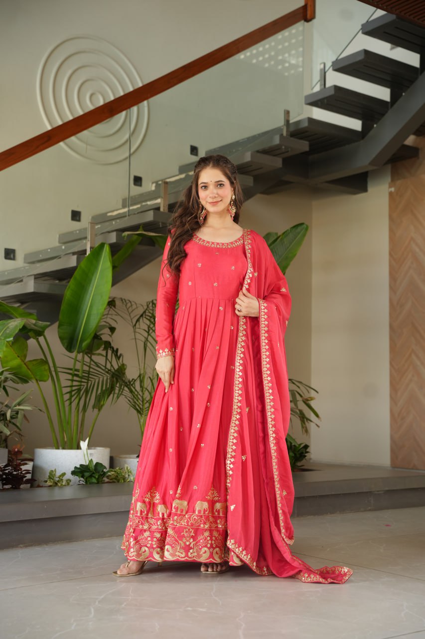 New Designer Zari Sequin Embroidery, Red Color Soft Chin Non-Fubric, Combined With Designer Dupatta