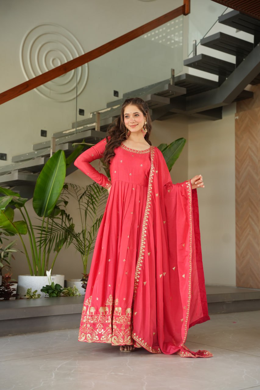New Designer Zari Sequin Embroidery, Red Color Soft Chin Non-Fubric, Combined With Designer Dupatta