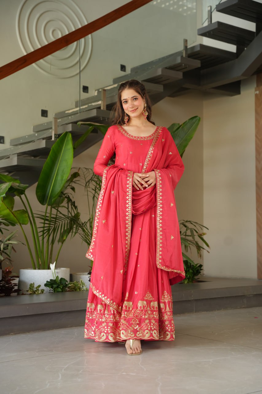 New Designer Zari Sequin Embroidery, Red Color Soft Chin Non-Fubric, Combined With Designer Dupatta