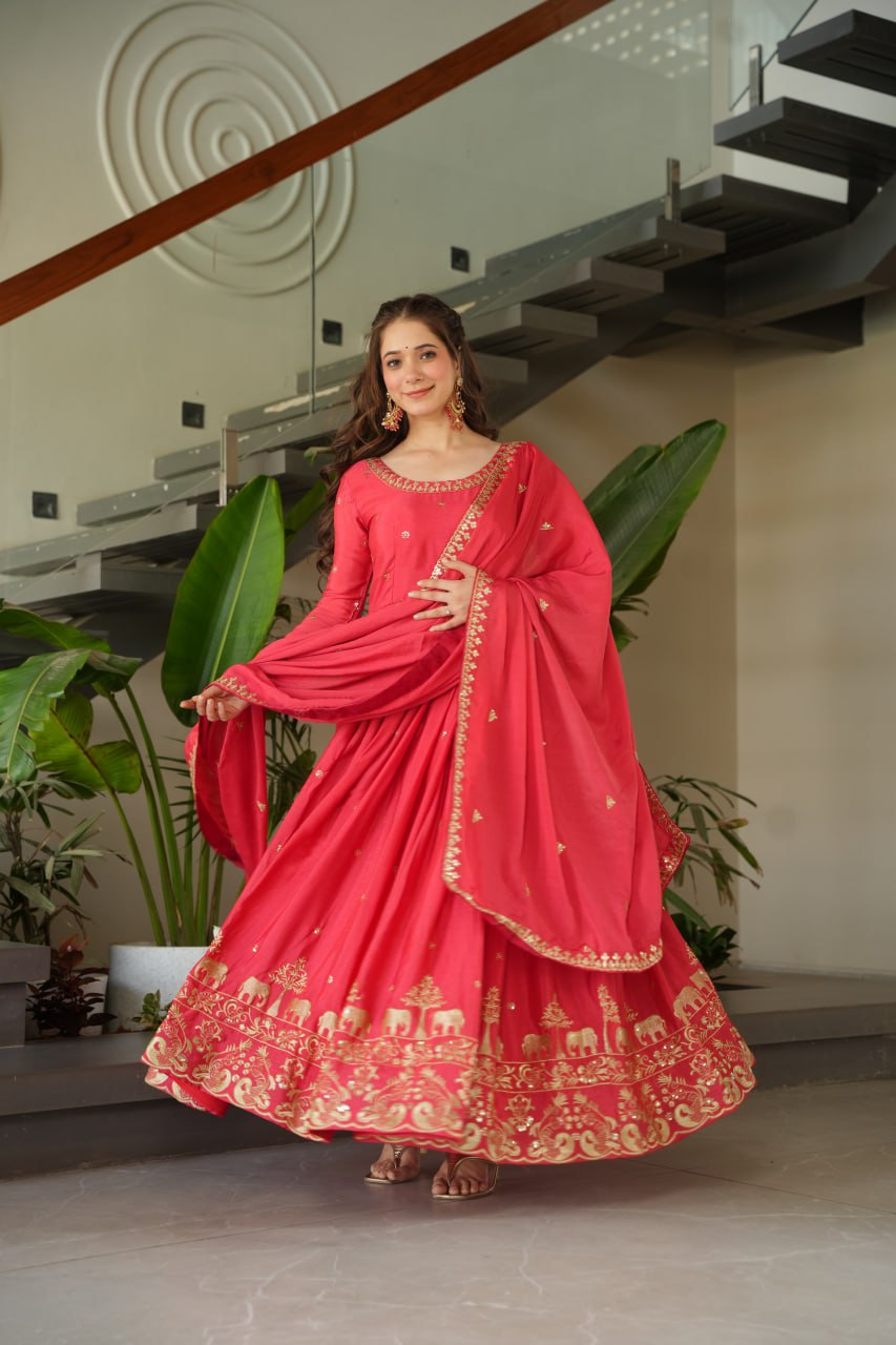 New Designer Zari Sequin Embroidery, Red Color Soft Chin Non-Fubric, Combined With Designer Dupatta