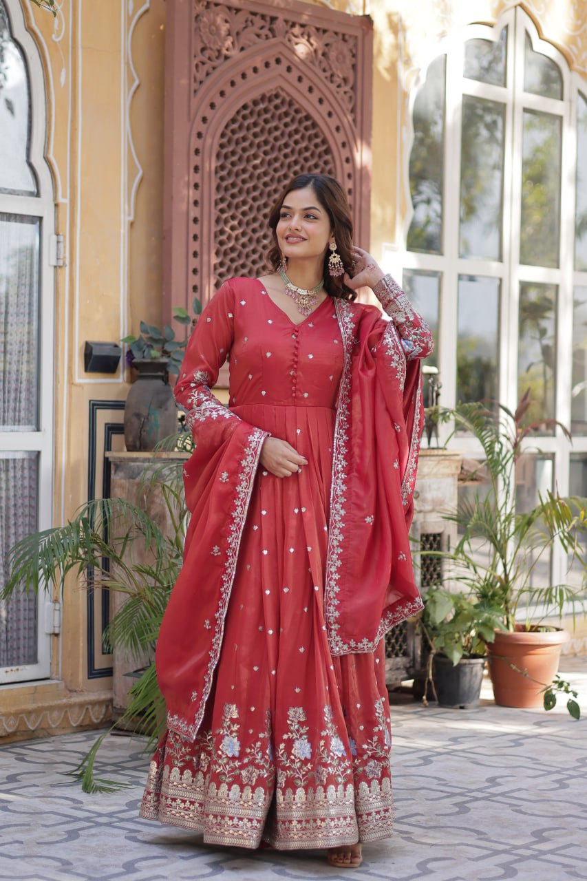Foil Embroidery Zari Sequins-work red color