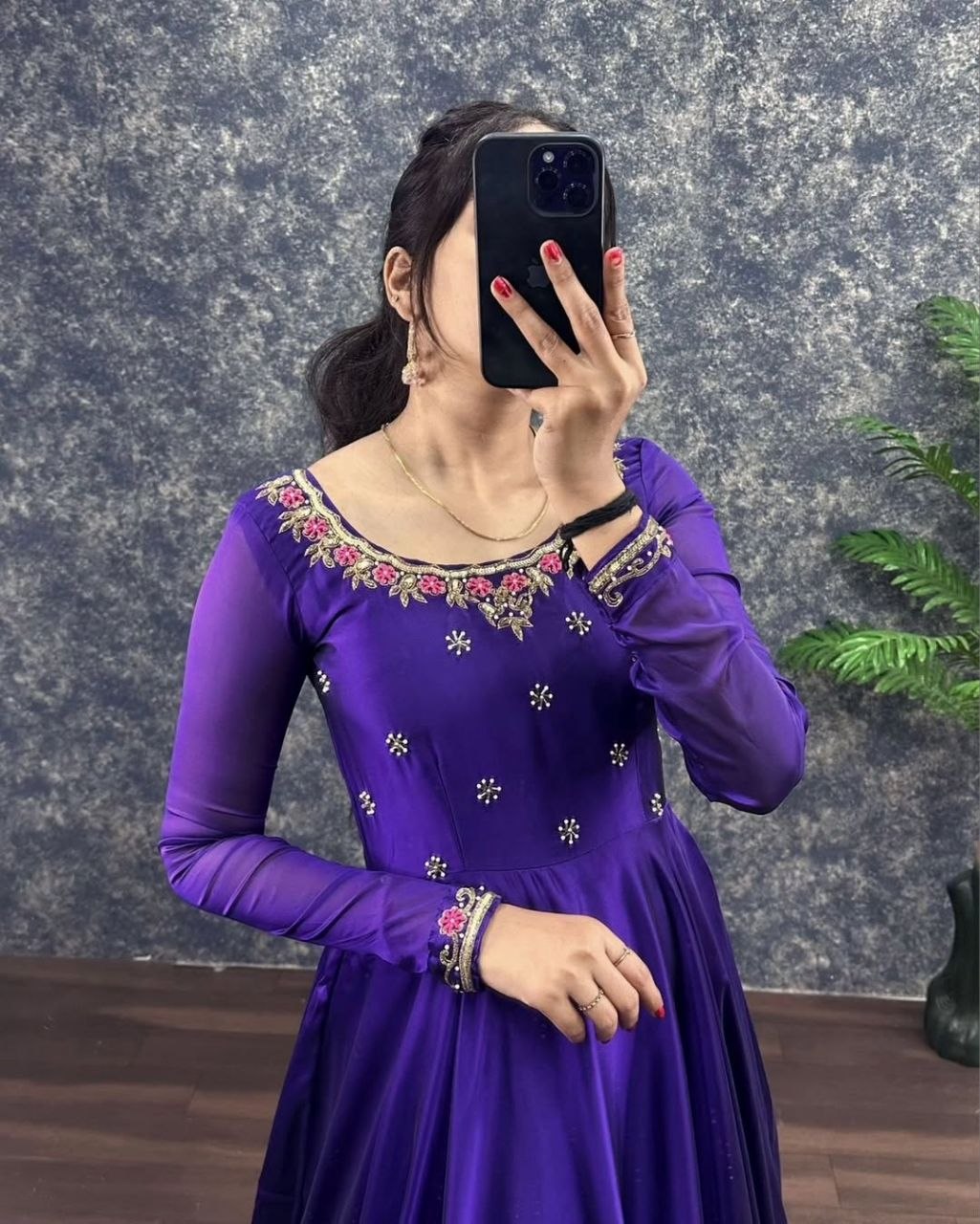 Royal Purple Embroidered Anarkali Gown with Dupatta