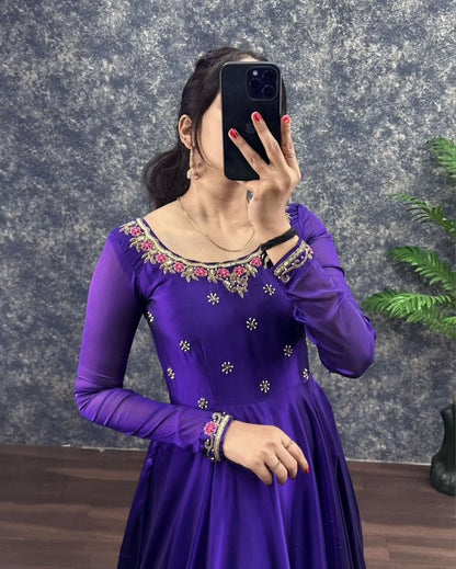 Royal Purple Embroidered Anarkali Gown with Dupatta