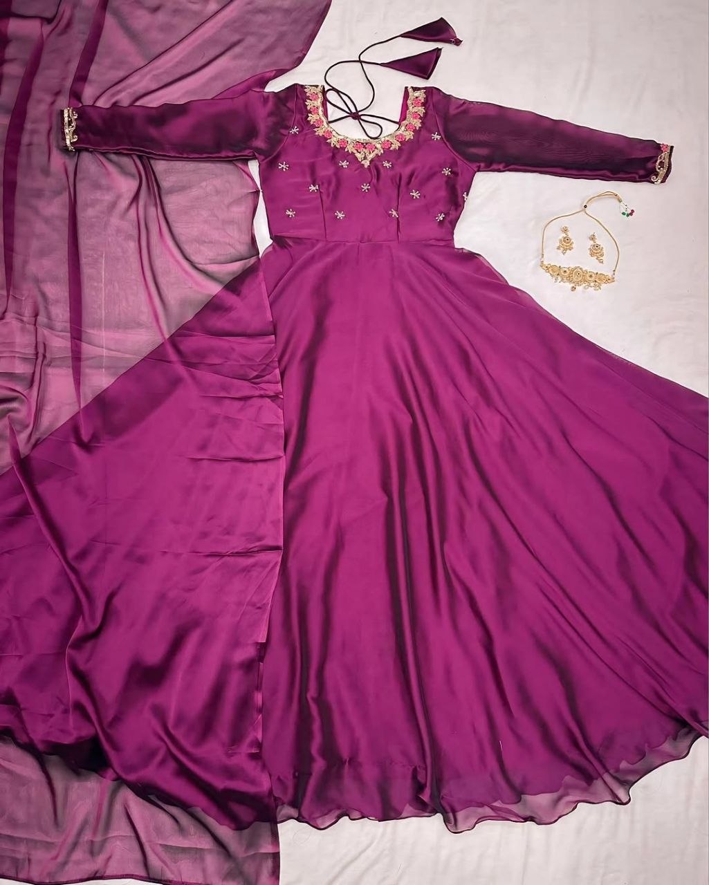 Designer Wine Color Party Wear Anarkali Gown Set