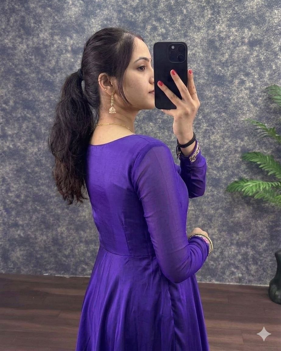 Royal Purple Embroidered Anarkali Gown with Dupatta