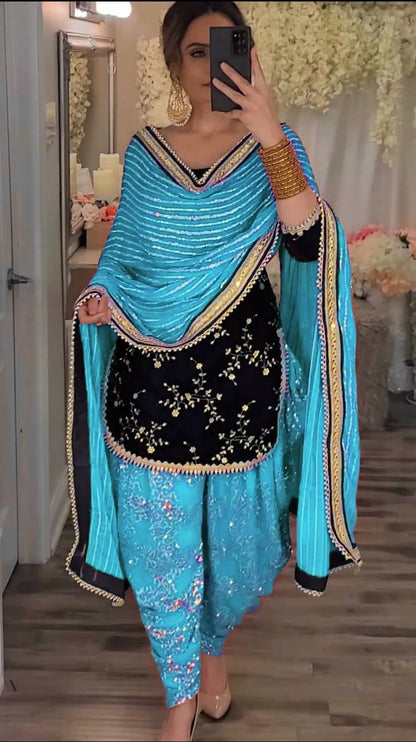 Royal Designer Dhoti Salwar Set with Fancy Top & Dupatta