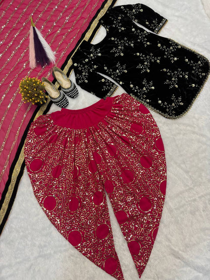 Royal Designer Dhoti Salwar Set with Fancy Top & Dupatta