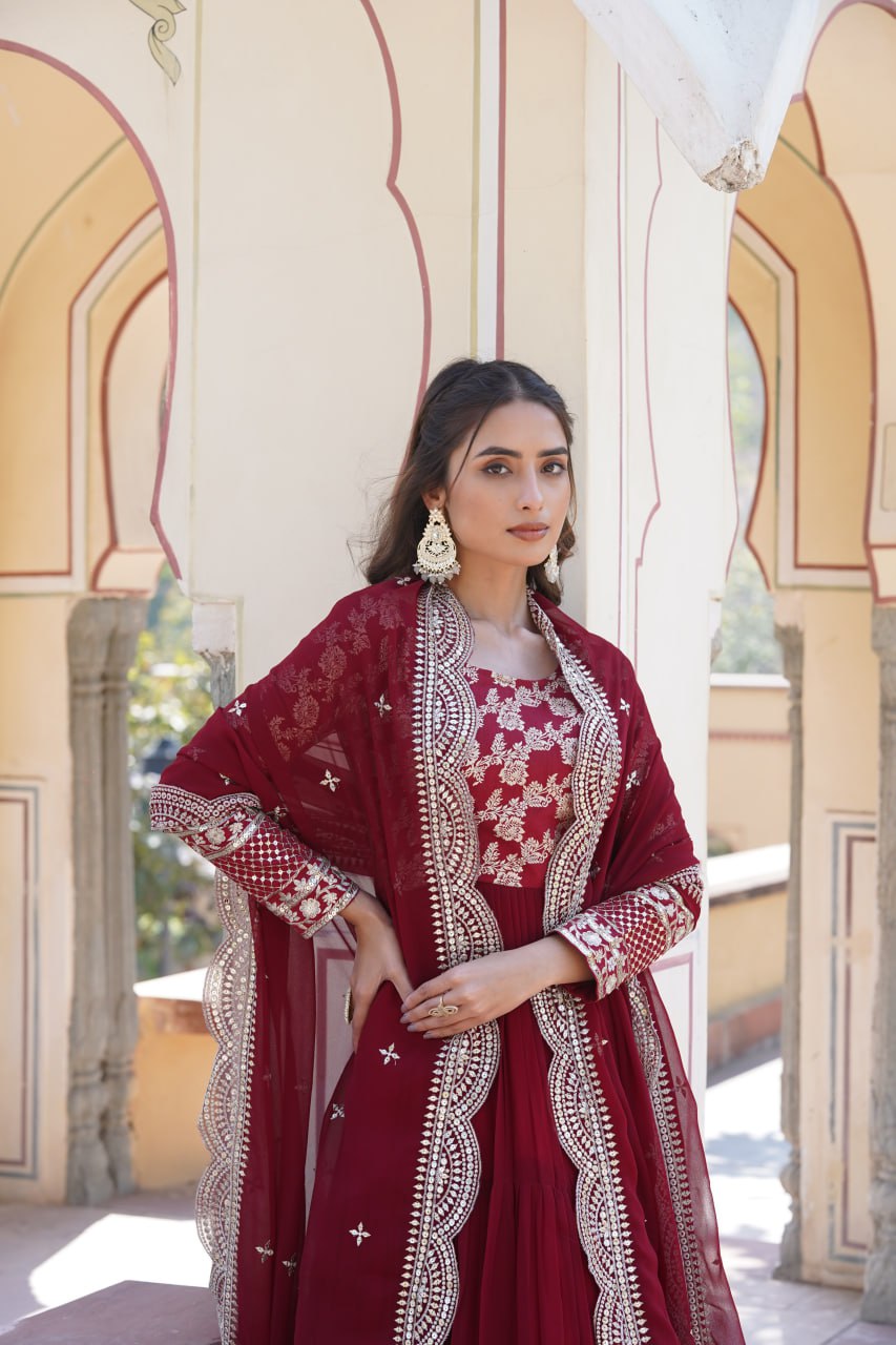 Luxury Faux Blooming Jacquard with Sequin Embroidery, Viscose Designer Fabric by the Meter