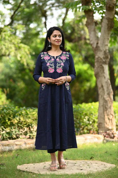 Premium Embroidered Kurti with Dual Side Pockets