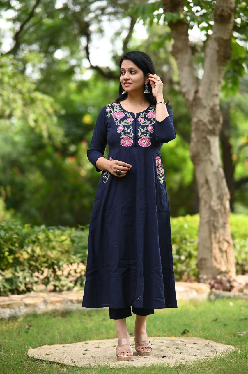 Premium Embroidered Kurti with Dual Side Pockets