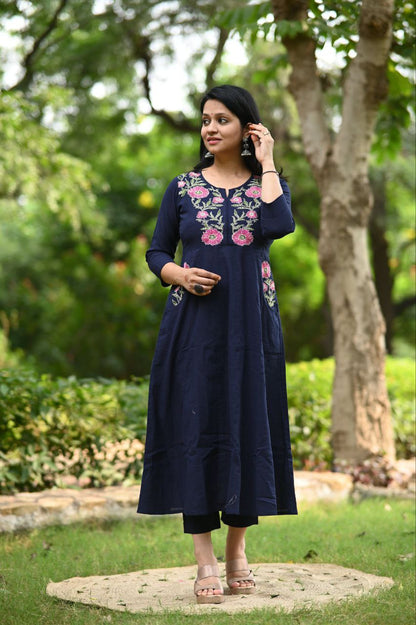 Premium Embroidered Kurti with Dual Side Pockets