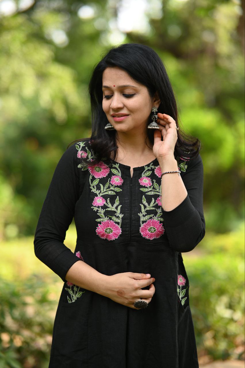 Premium Embroidered Kurti with Dual Side Pockets