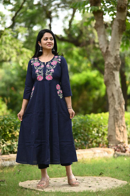 Premium Embroidered Kurti with Dual Side Pockets