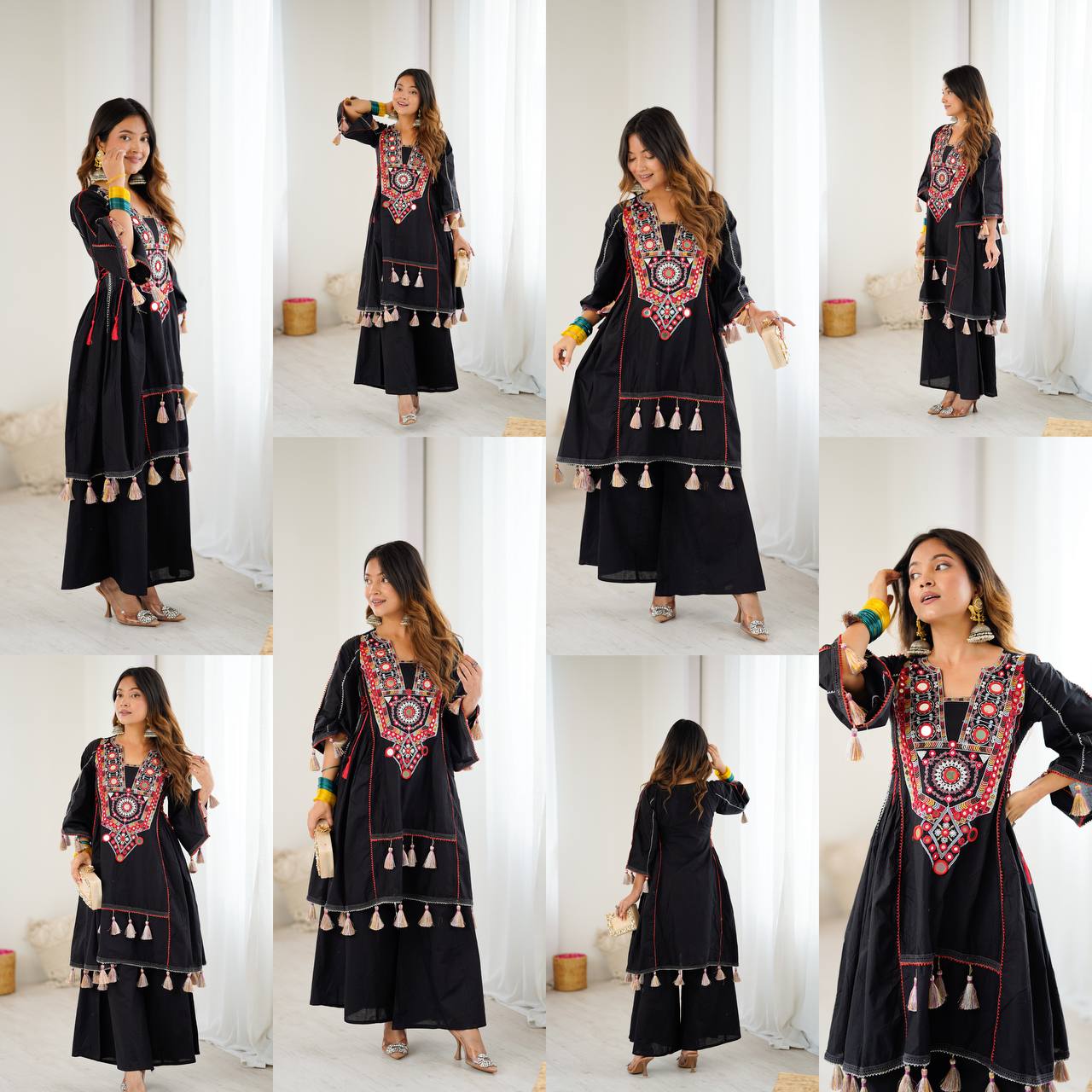 Black Color Pure Khadi Cotton Kurta With Pant Set