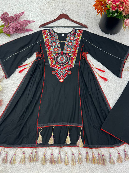 Black Color Pure Khadi Cotton Kurta With Pant Set