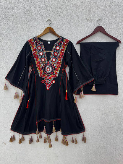 Black Color Pure Khadi Cotton Kurta With Pant Set