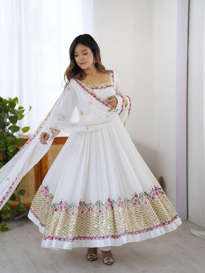 New Latest Aliya Cut Embroidered Sequin Designer Anarkali Suit Set