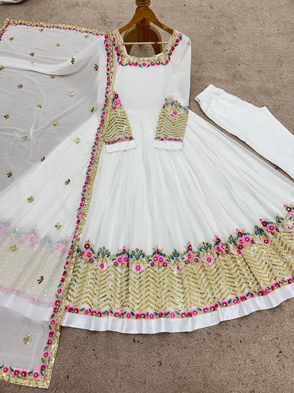 New Latest Aliya Cut Embroidered Sequin Designer Anarkali Suit Set