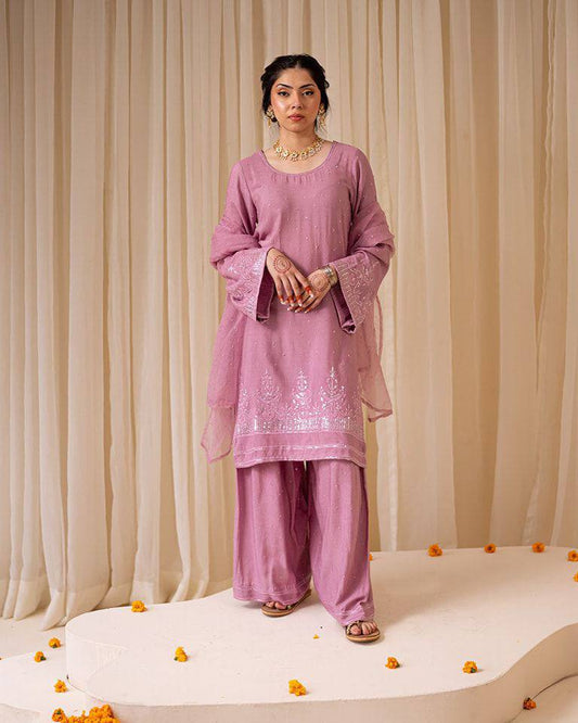 Exclusive Designer Sequins Work Suit – Kurti, Palazzo & Dupatta Combo