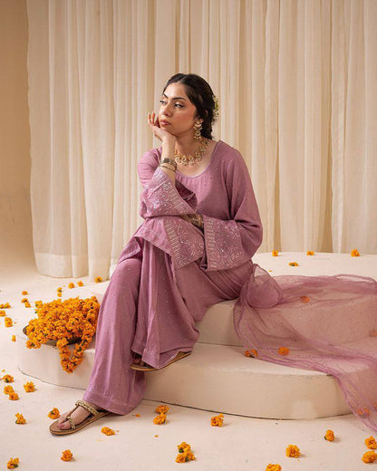 Exclusive Designer Sequins Work Suit – Kurti, Palazzo & Dupatta Combo