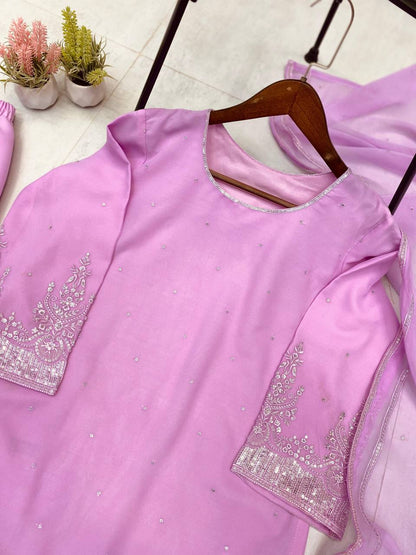 Exclusive Designer Sequins Work Suit – Kurti, Palazzo & Dupatta Combo