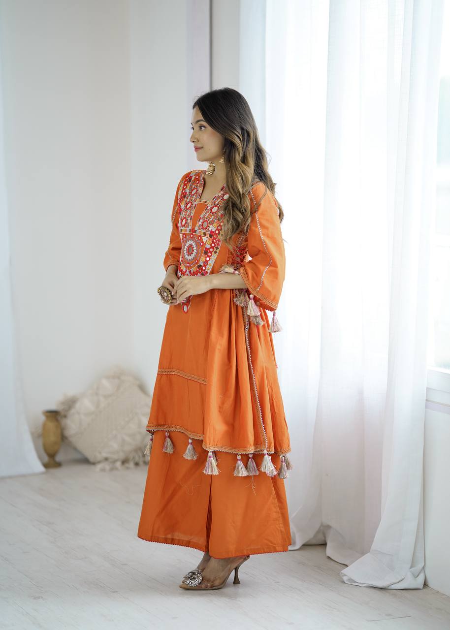 Orange Color Pure Khadi Cotton Kurta With Pant Set