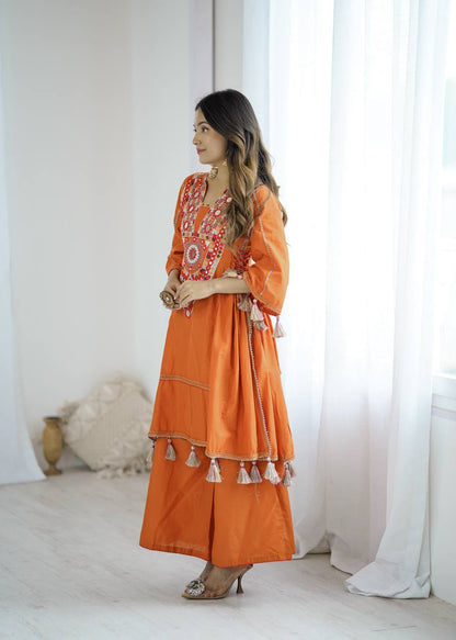 Orange Color Pure Khadi Cotton Kurta With Pant Set