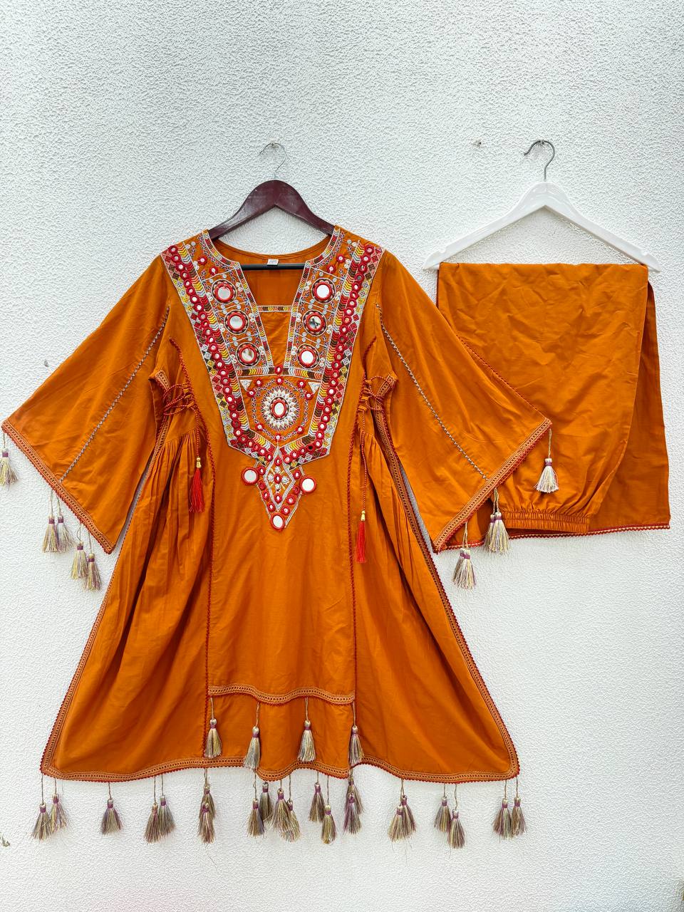 Orange Color Pure Khadi Cotton Kurta With Pant Set