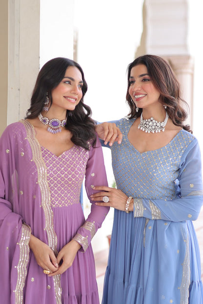 Faux Georgette Party Wear Set with Zari & Sequins