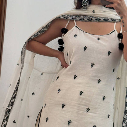 Classic Charm: Pure Maska Cotton Silk Kurti with Fancy Border Finish
