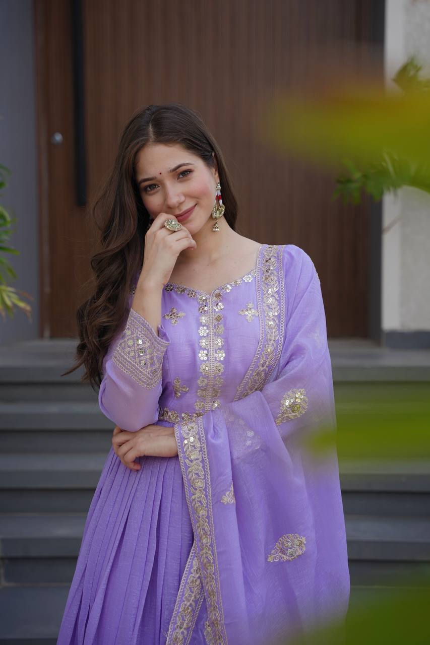 Starlight Diva – Sequins Embroidered Georgette Gown