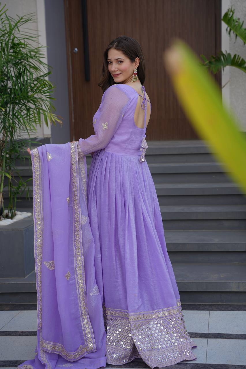 Starlight Diva – Sequins Embroidered Georgette Gown