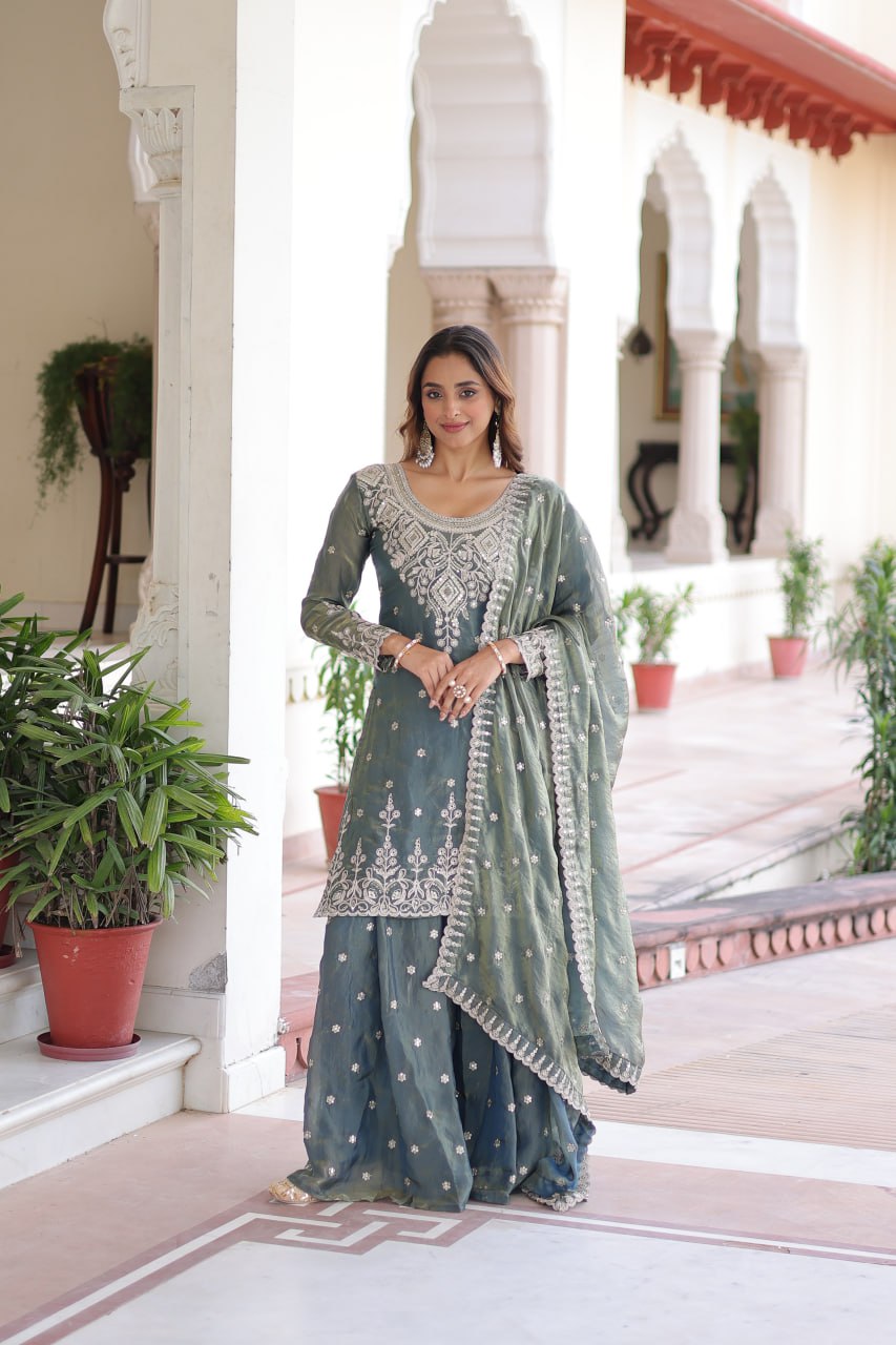 Luxury Readymade Top with Sharara & Dupatta – Premium 2025 Collection