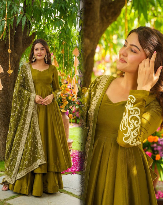 Royal German Chiffon Anarkali – Sequin Embroidery & Full Flair