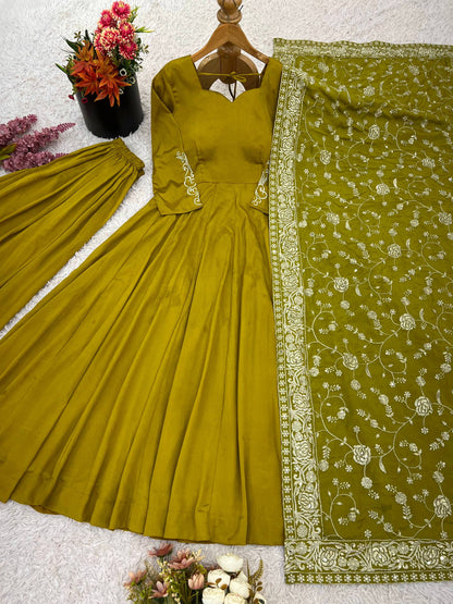 Royal German Chiffon Anarkali – Sequin Embroidery & Full Flair