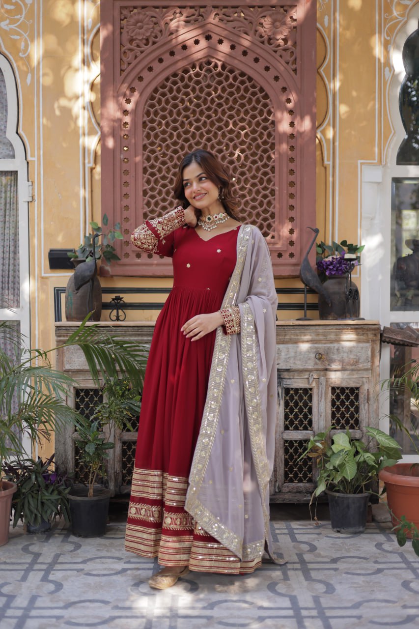 Faux Blooming with Embroidery Zari Sequins-work