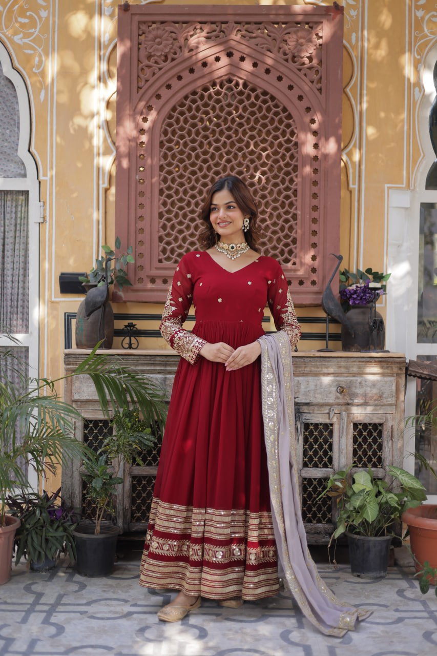 Faux Blooming with Embroidery Zari Sequins-work
