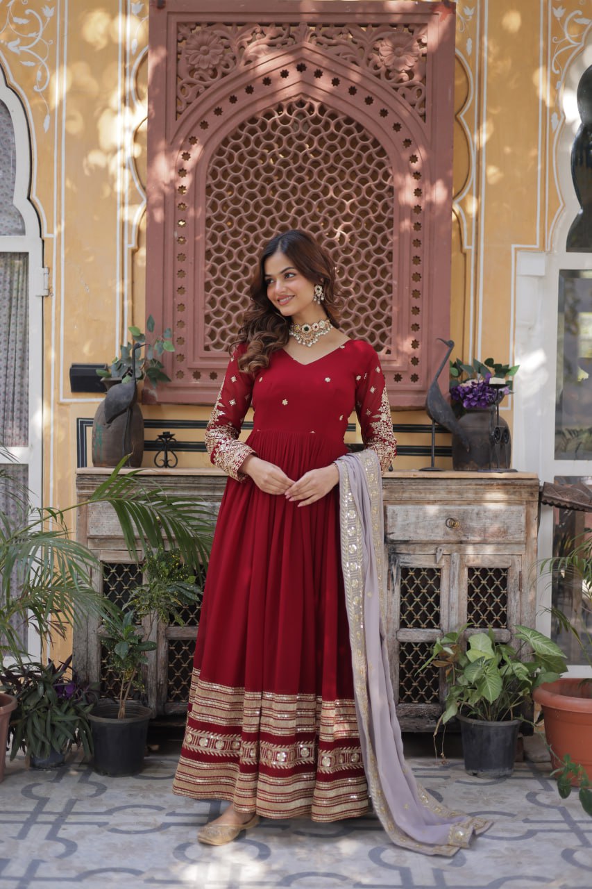 Faux Blooming with Embroidery Zari Sequins-work