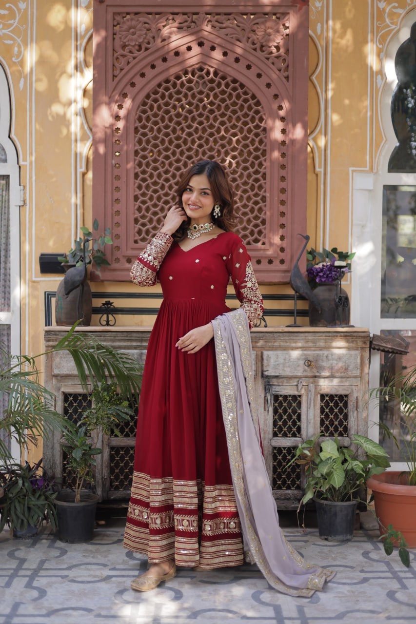 Faux Blooming with Embroidery Zari Sequins-work