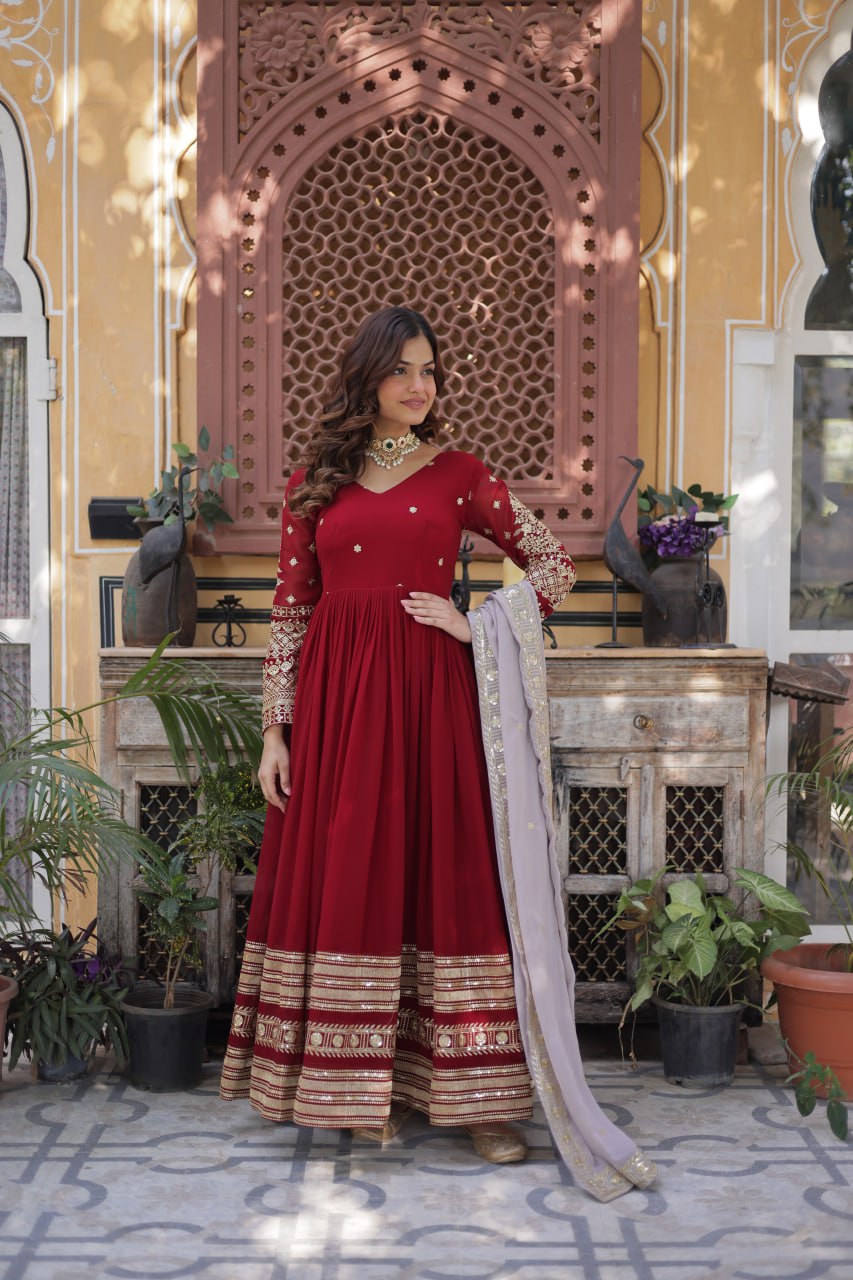 Faux Blooming with Embroidery Zari Sequins-work