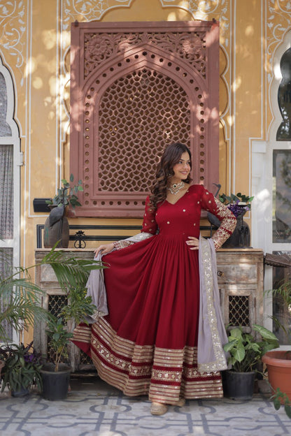 Faux Blooming with Embroidery Zari Sequins-work