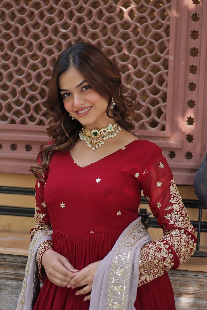 Faux Blooming with Embroidery Zari Sequins-work