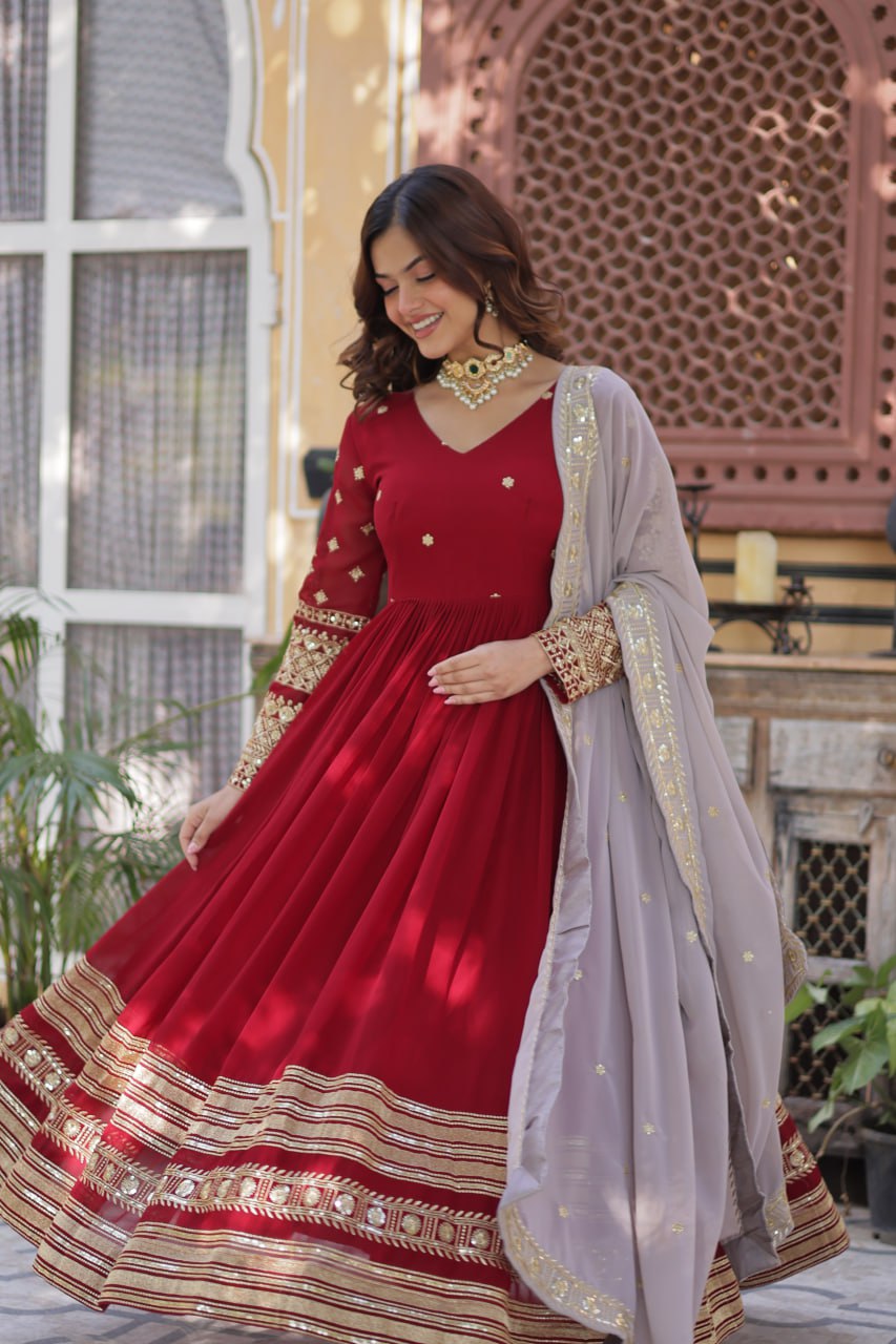 Faux Blooming with Embroidery Zari Sequins-work
